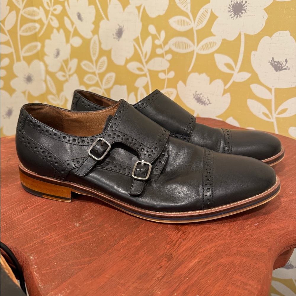 Johnston & Murphy Black Leather Double Monk Strap Shoes
